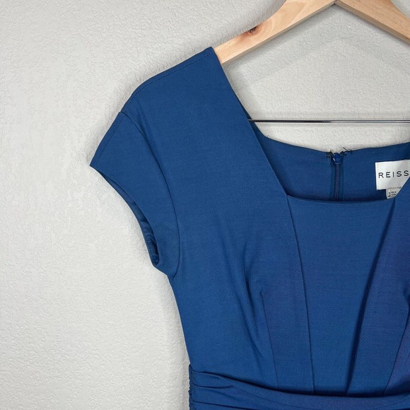 Reiss Women Tie Waist Asymmetrical Mini Dress 2 Navy Blue Capsule Classy Work - Picture 2 of 12